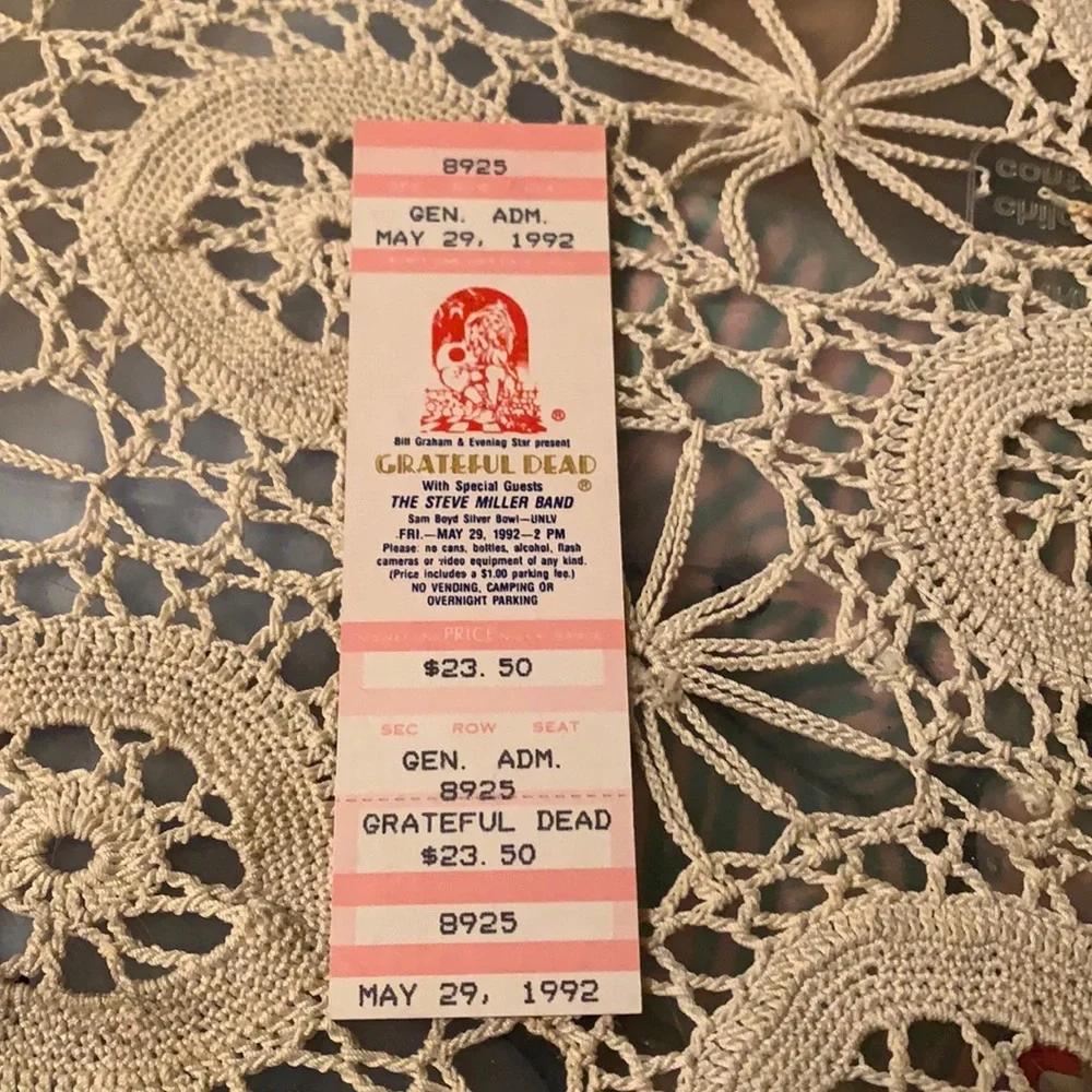 Grateful Dead Vintage Ticket 1992 May 29 Las Vegas Sam Boyd Silver Bowl complete